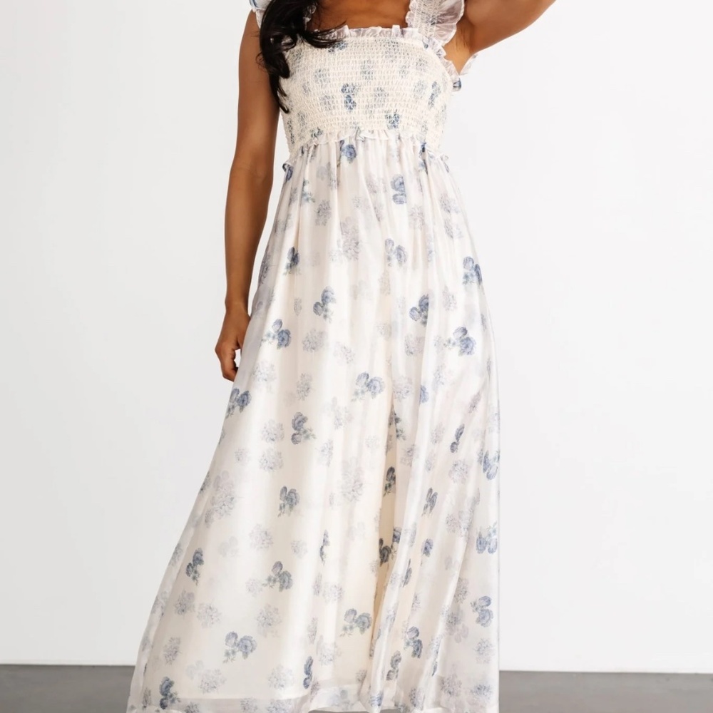 Baltic Born Cream and Blue Floral Midi Dress - Picture 3 of 6